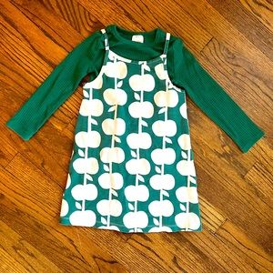 Hanna Andersson Girl Green Play Dress with Apple Print Size 4.